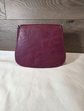 Leather Saddle Crossbody Bag in Deep Berry- OKPTA